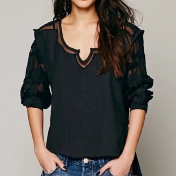 Free People olive colored and lace shirt - Picture 1 of 7